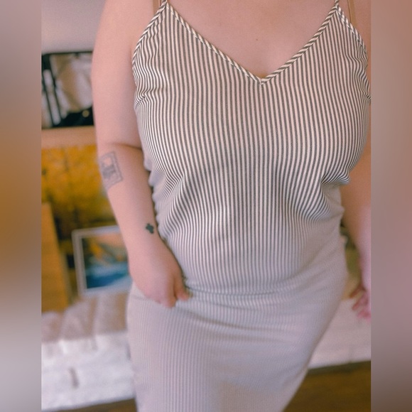 White and grey vertical striped slip dress - Picture 6 of 6